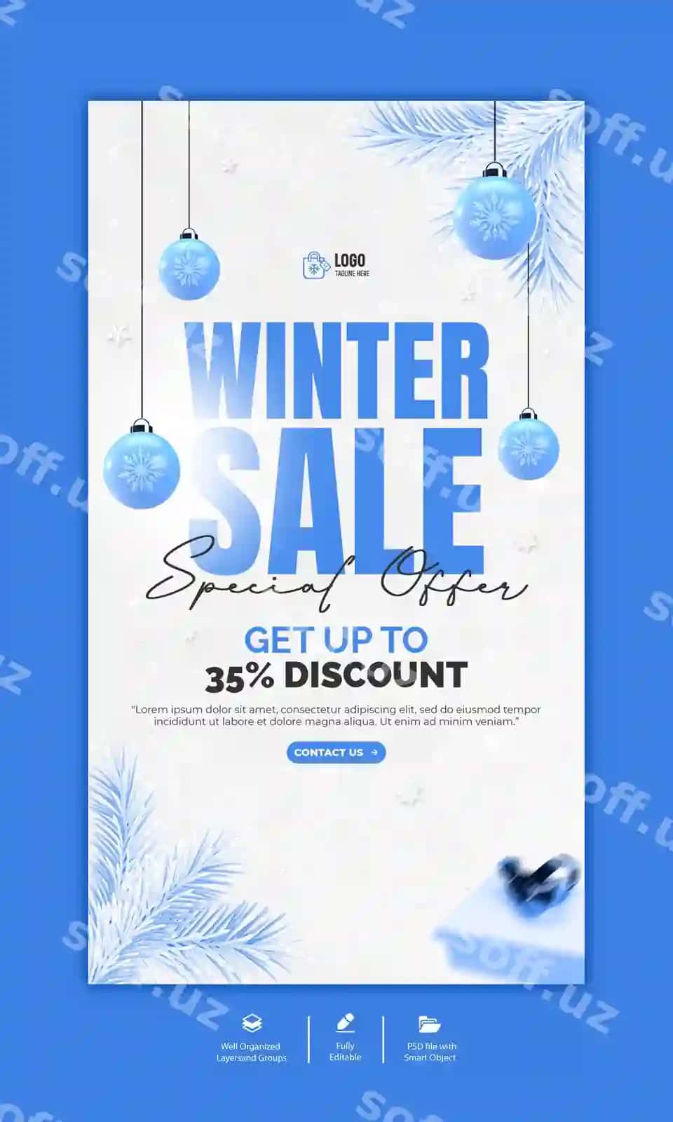 Psd qish chegirma Instagram hikoya shabloni | Psd winter sale instagram story template