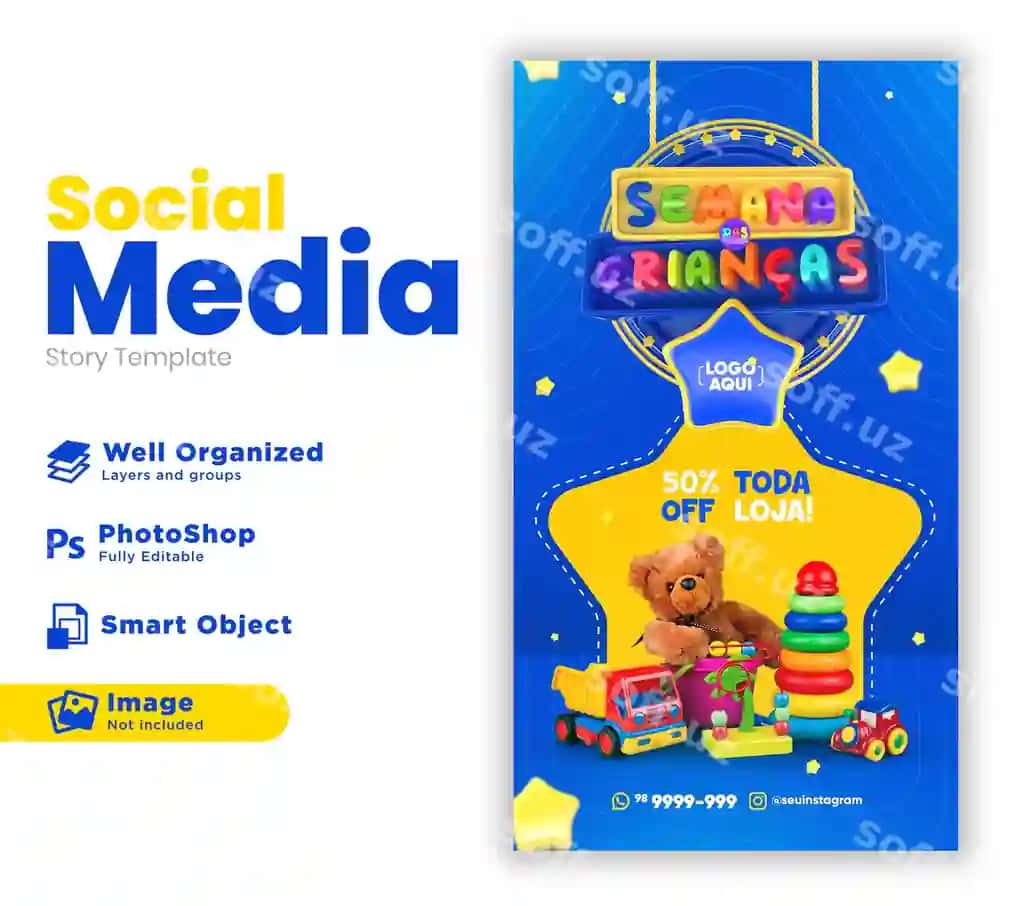 Bolalar haftasi post ijtimaaviy tarmoqlar 3D render marketing kampaniyasi Braziliya | Children s week post social media 3d render marketing campaign brazil