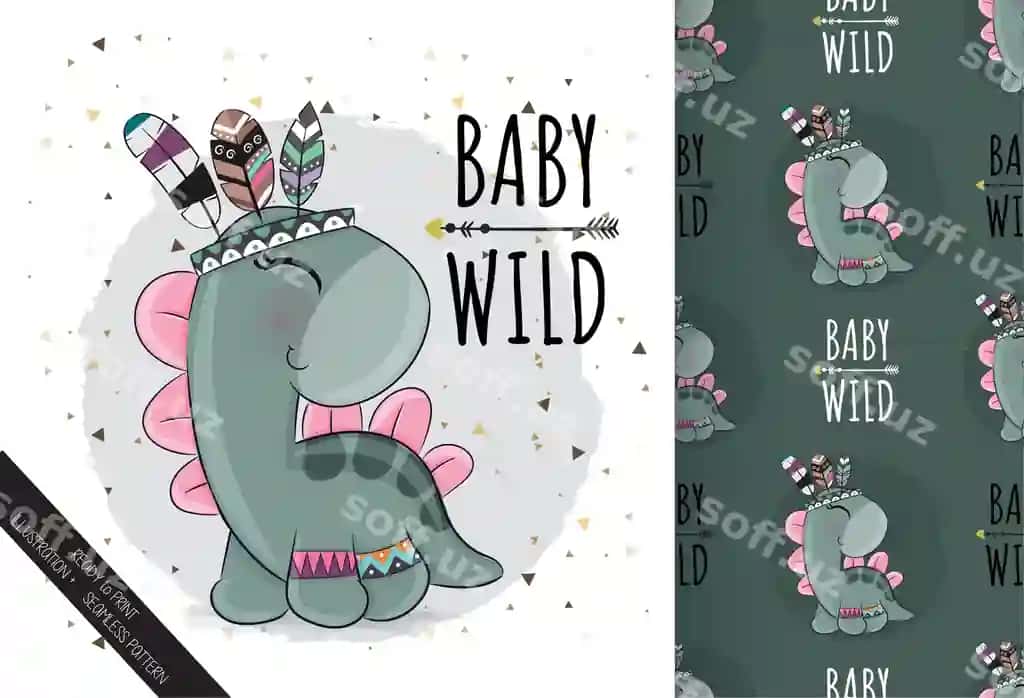 Chiroyli hayvon boho dino illustratsiya orqa fonda | Cute animal boho dino illustrationillustration background