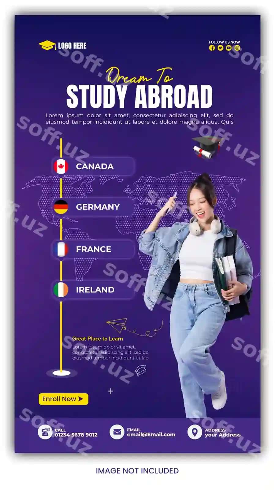 Chet ellarda o'quv uchun mukammal poster PSD shabloni xalqaro reklama qilish | Study abroad poster psd template perfect promoting international