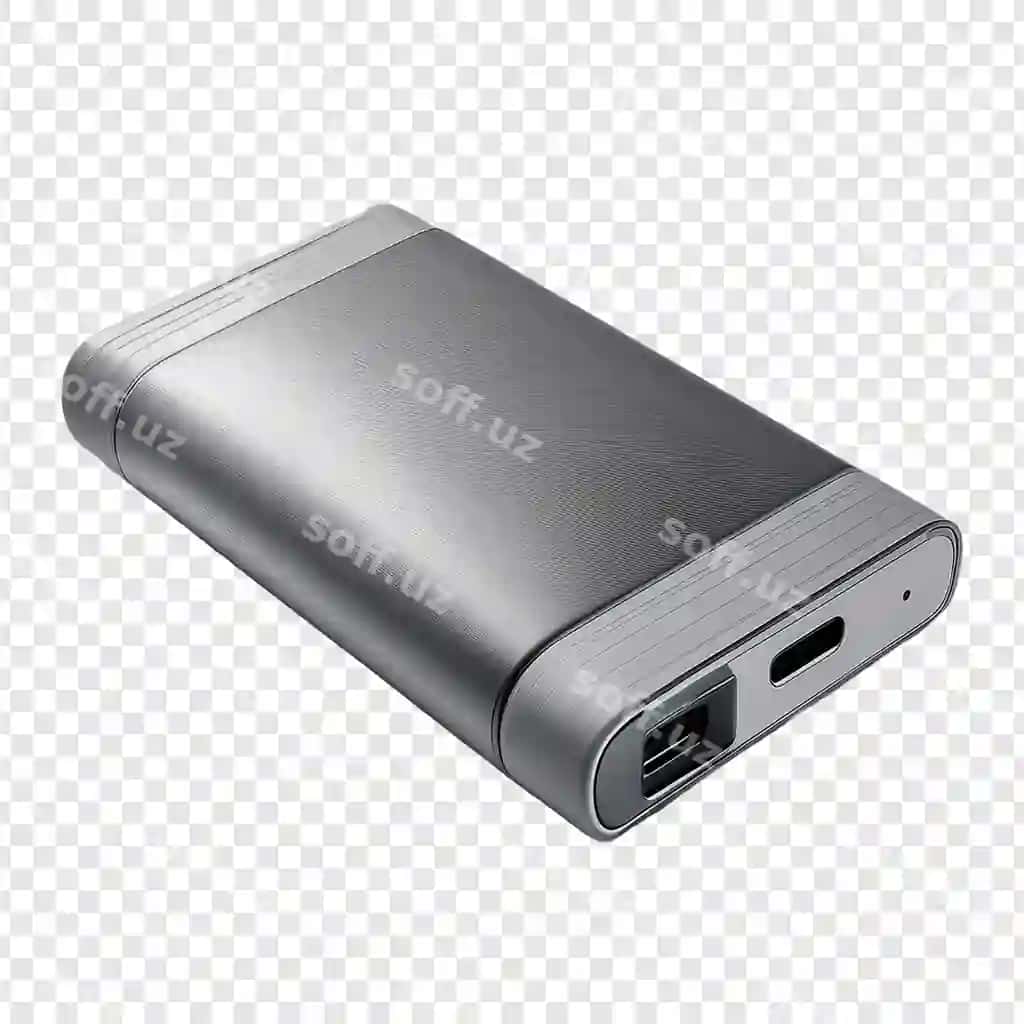 Kumush qora usb qurilma oq fonda ko'rsatilgan. | Silver black usb device is shown white background