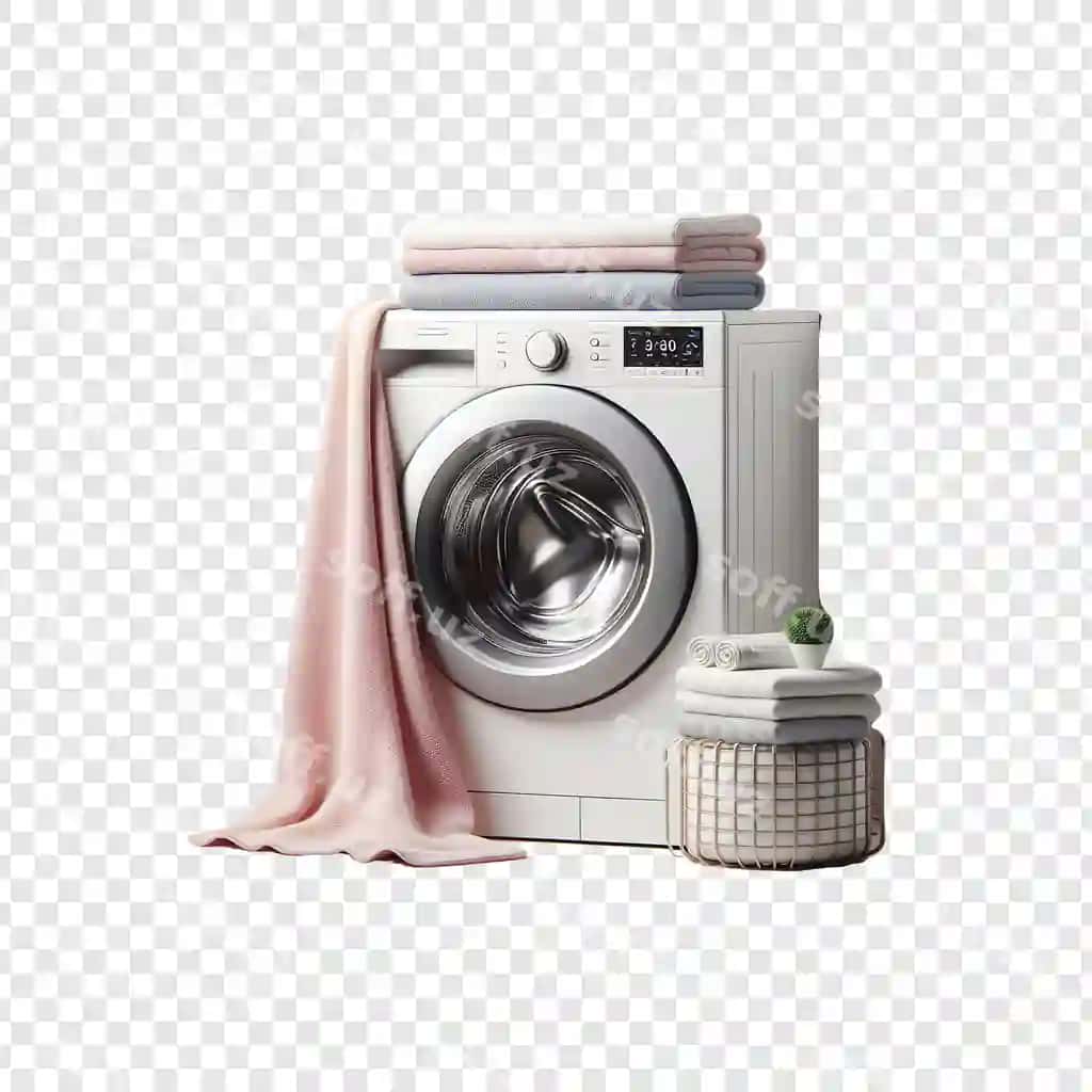 Yuvish mashinasi mato bilan shaffof fonda ajratilgan | Washing machine with cloth isolated transparent background