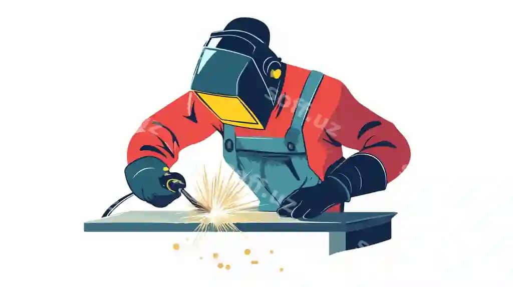 Professional qozonchi metal bilan mexanika injiniring sanoati soxtasida ishlaydi. | Professional welder working with metal mechanical engineering industry
