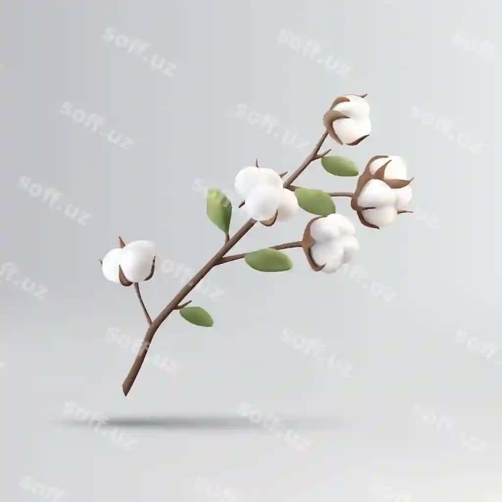 Paxta o'simlik guli 3D render illustratsiyasi gullangan varaqlar ajraltirilgan | Cotton plant flower 3d render illustration with blossom leaves isolated