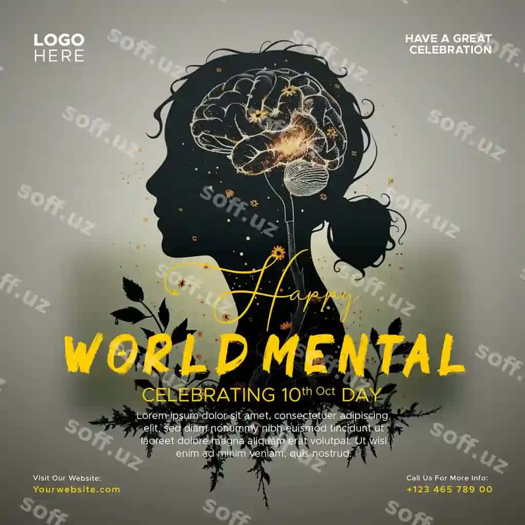 Jahon aqllı salomatlik kuni ijtimoiy media Instagram posti shabloni | World mental health day social media instagram post template