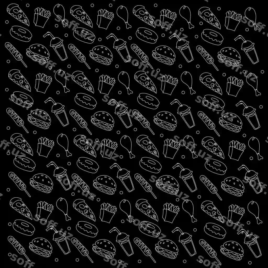 Fast-fud bayrami qo'lda chizilgan qora oq kollaj | Fast food feast hand drawn black white collage