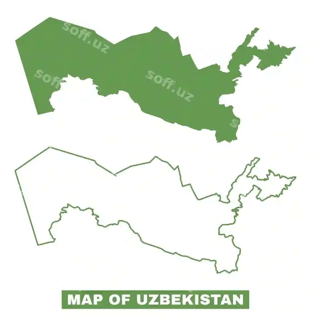 Oddiy O'zbekiston chegara tekis xarita uslubi vektor illustratsiya to'plami | Simple uzbekistan outline flat map style vector illustration set