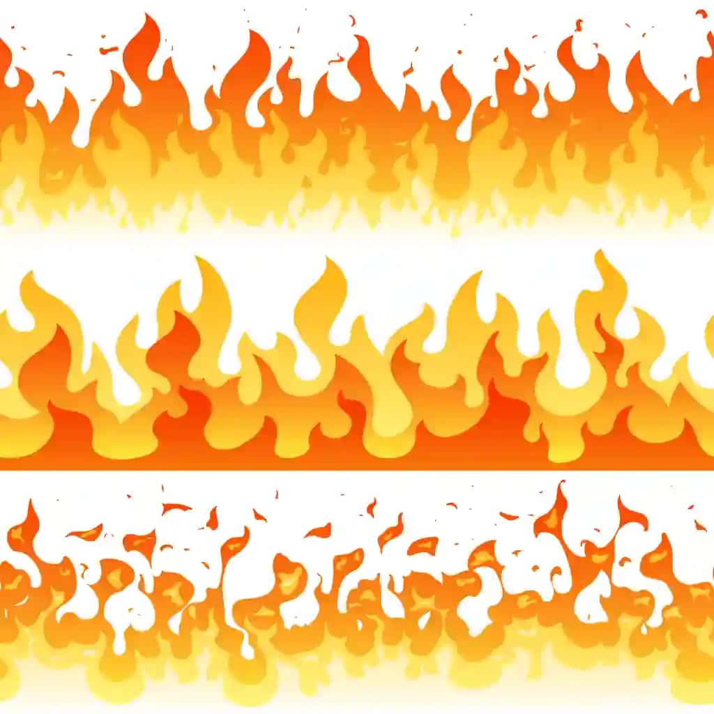 Multfilm olov alangasi vektori choksiz ramka chegaralari | Cartoon fire flame vector seamless frame borders
