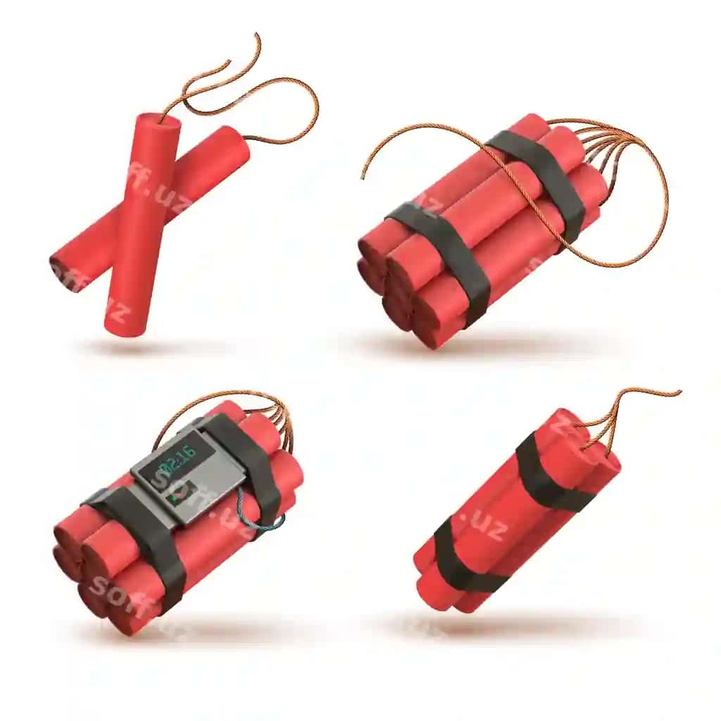 Realistik 3d qizil dinamit bombasi elektron liotimaq detonatorli TNT | Realistic 3d red dynamite bomb with electronic timer detonator tnt