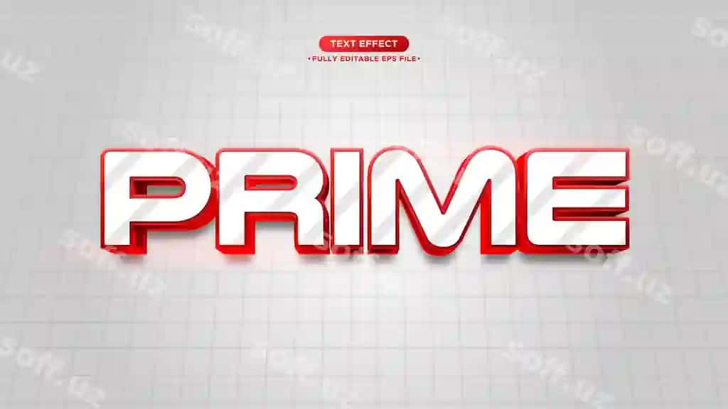 Prime 3d vektor matn effekti hrom effektli qizil shinovar rang uslubi | Prime 3d vector text effect with chrome effect red shiny color style