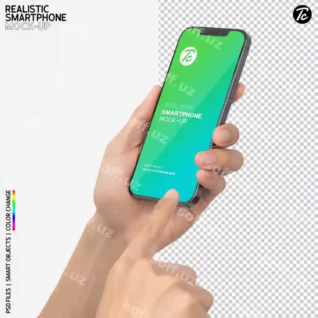 Yaqin rasm qo'l bilan smartfon tutish namunasi | Close up hand holding using smartphone mockup