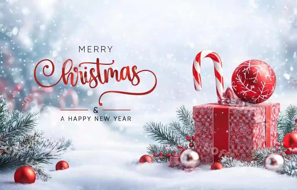 Rojdestvo taklifi shabloni, Rojdestvo muborak bo'lsin matni, qizil shar shirinliklari bilan | Christmas greeting template merry christmas text with red ball candy