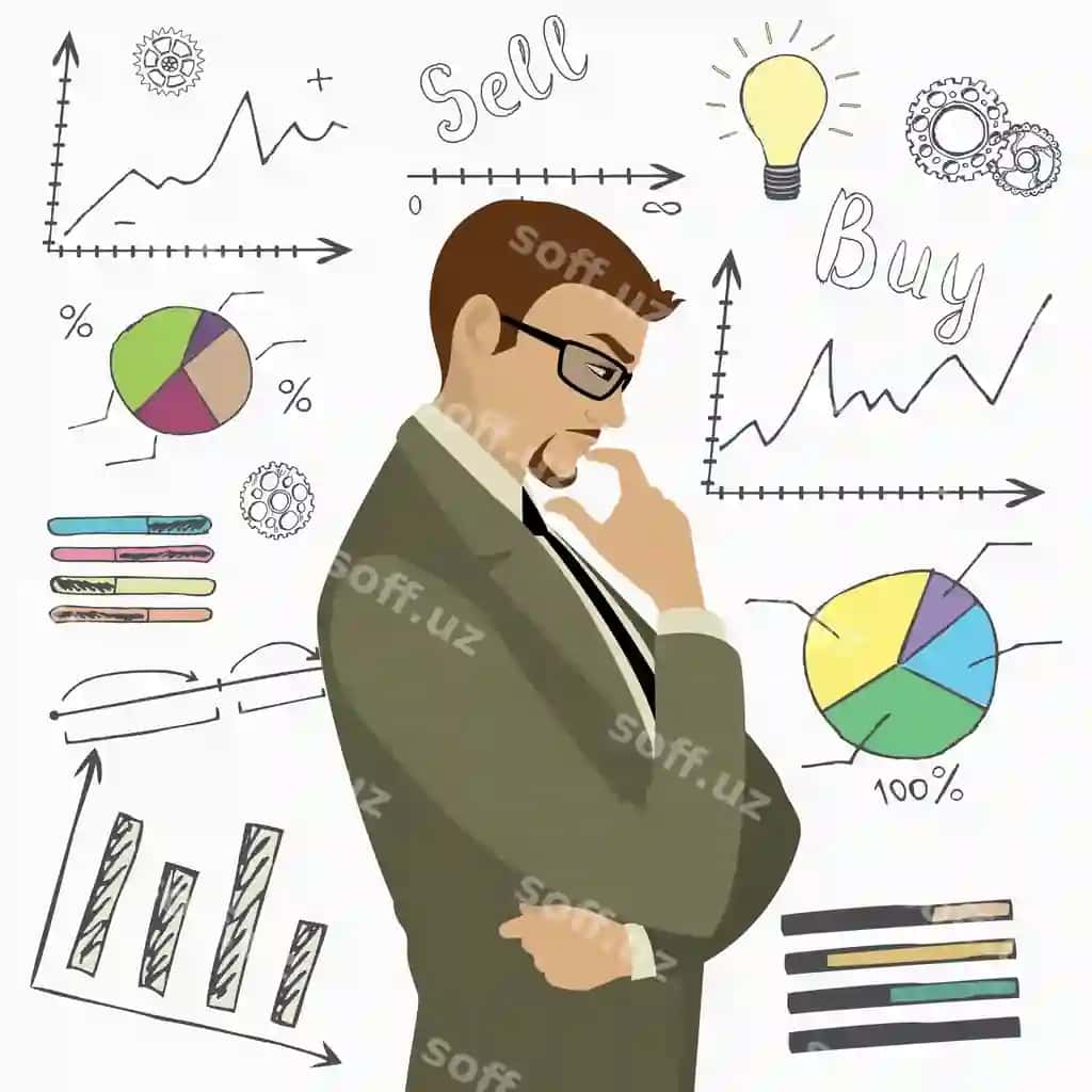 Bizznesmen muammo haqida o'ylaydi, chizma qo'l bilan chizilgan bizznes elementlari | Businessman thinks about problem doodle hand drawn business elements