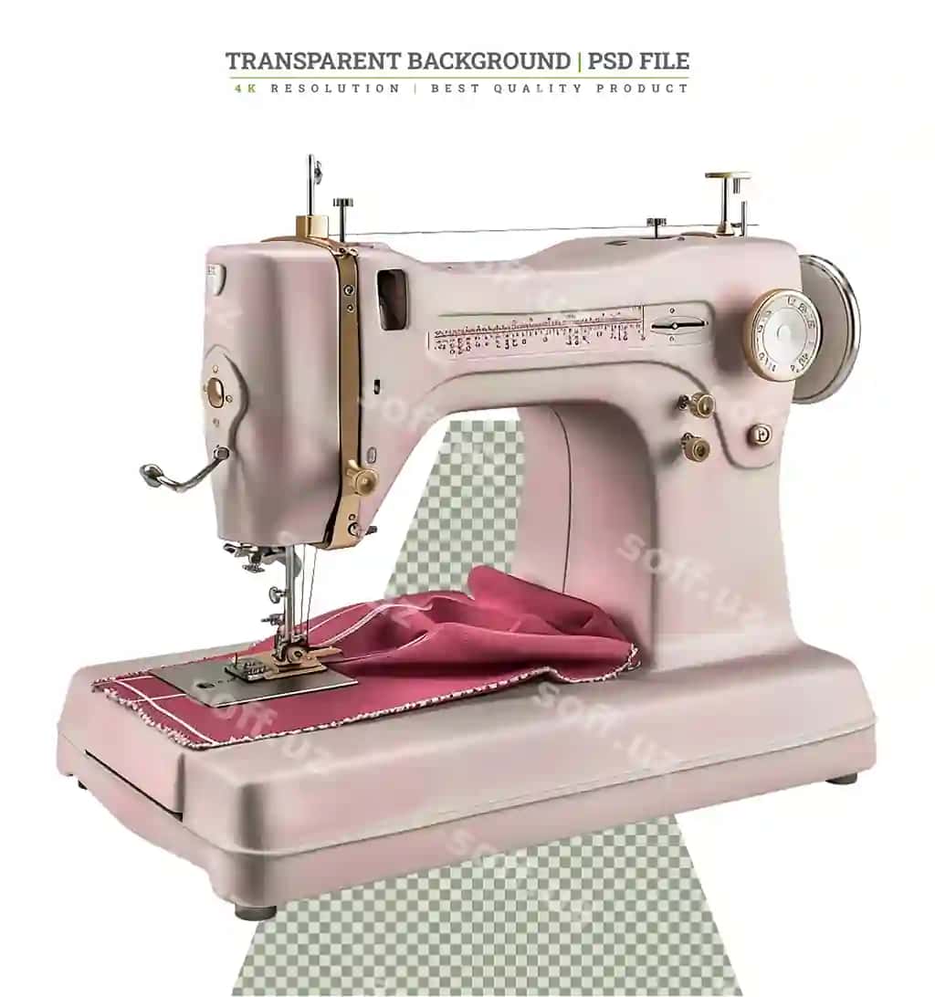 Zamonaviy avtomatik oq ushqaq mashinasi ko'plab ranglilar pushti to'qimoq bilan | Modern automatic white sewing machine with pink fabric multicolored