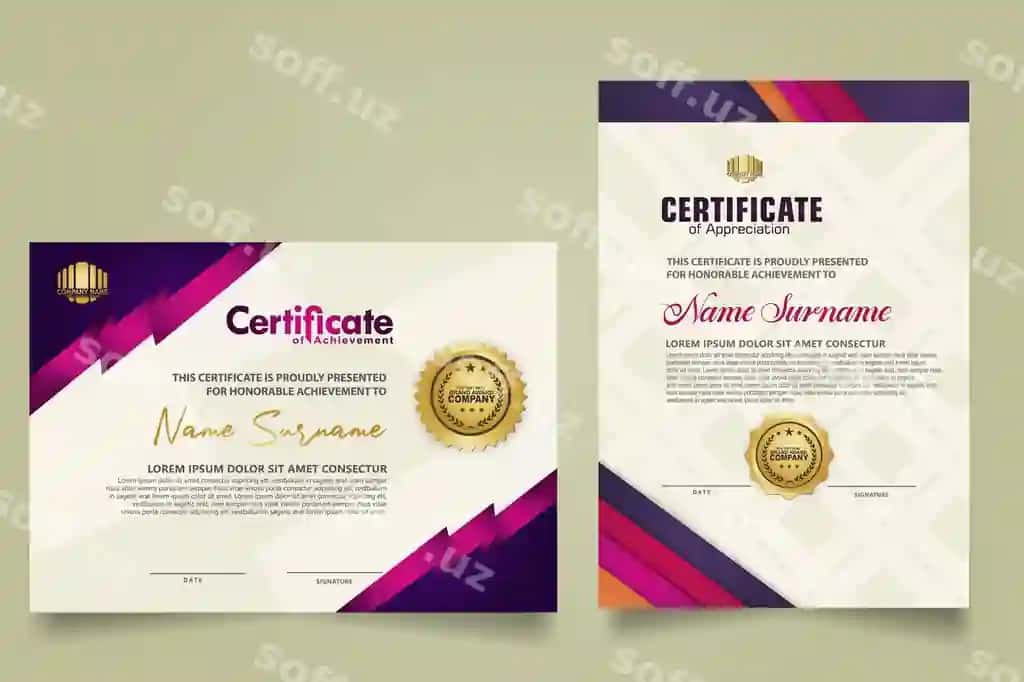 Sertifikat shablonini lints dekor zamonaviy tekstura naqsh bilan o'rnatish | Set certificate template with stripes ornament modern texture pattern