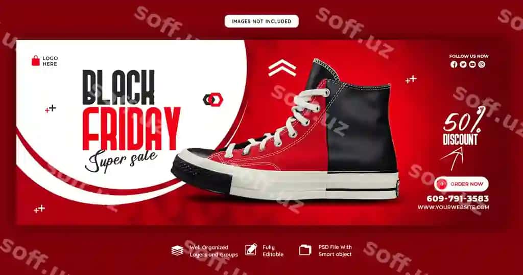 Black Friday katta aktsiya Facebook varaq shabloni | Black friday super sale facebook cover template