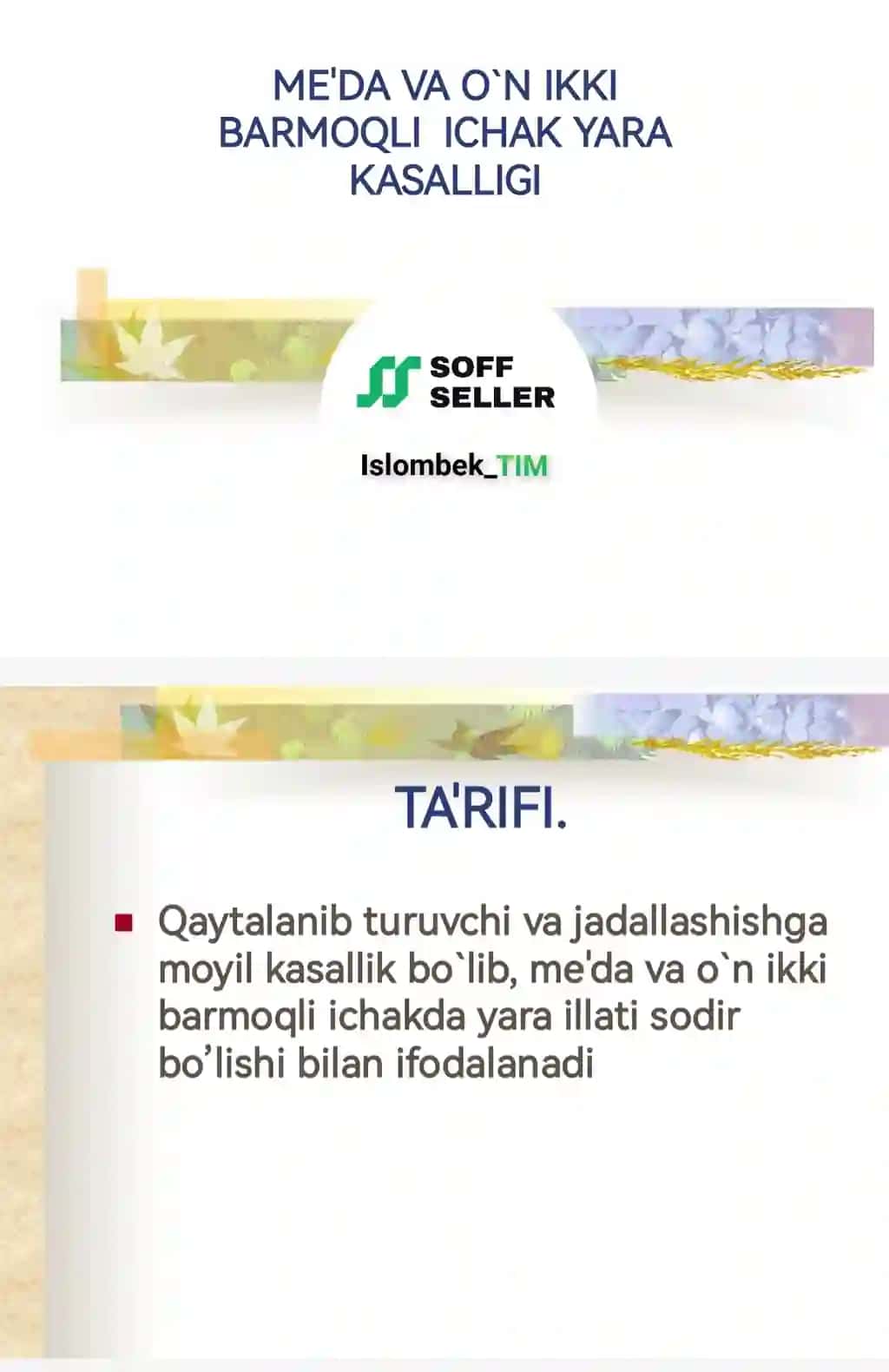 ME'DA VA O`N IKKI BARMOQLI  ICHAK YARA KASALLIGI