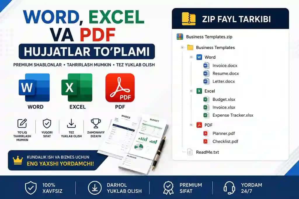 Biznes uchun Word, Excel va PDF Shablonlari