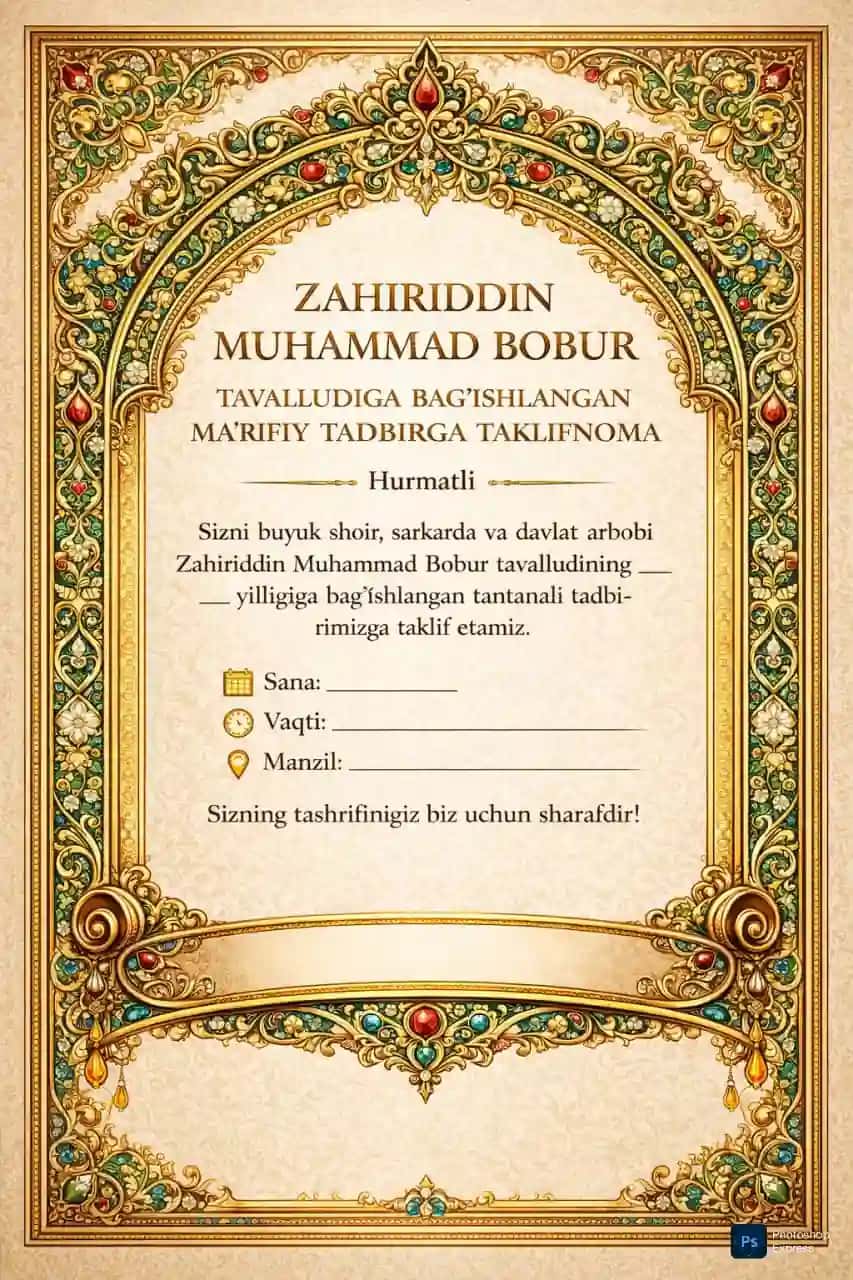Zahiriddin Muhammad Boburga, Tashakkurnoma