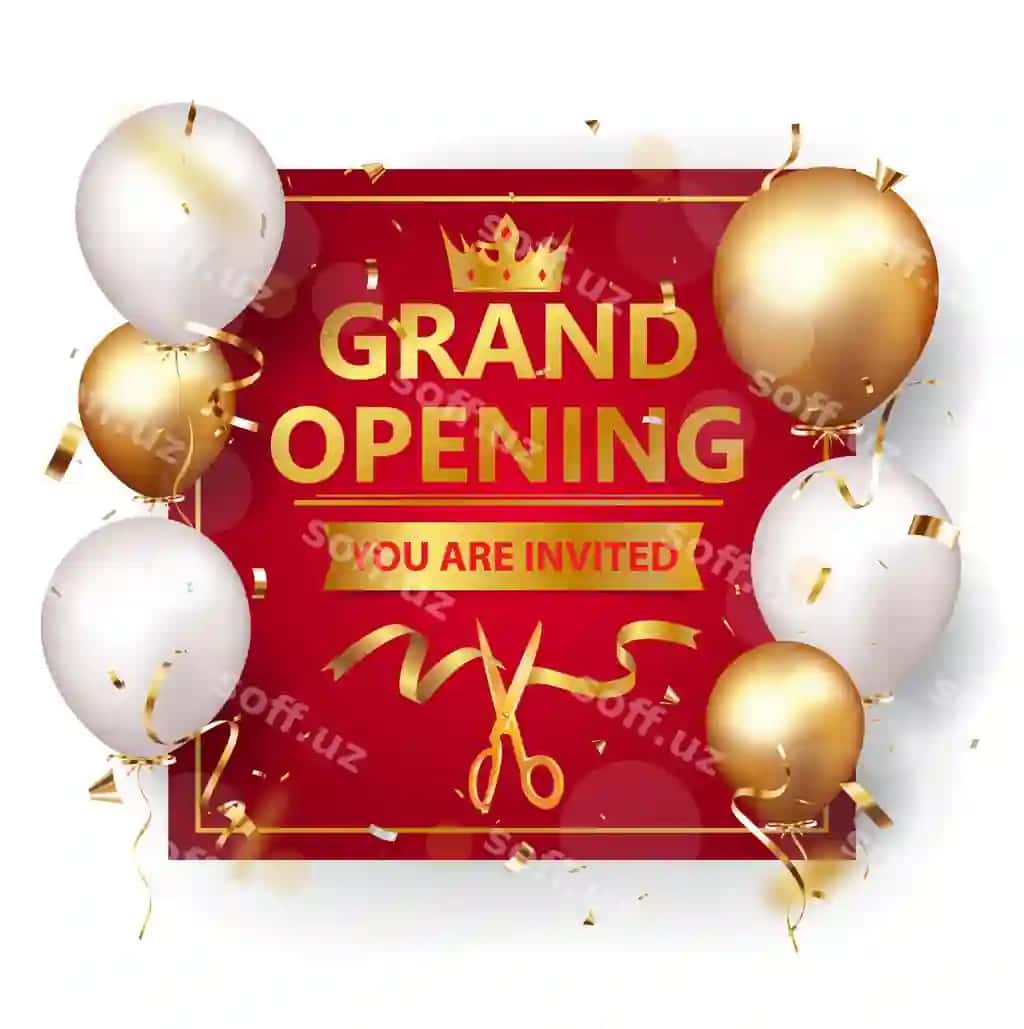 Goldiy ochilish dizayni binofa konfetti | Grand opening design with gold ribbon confetti