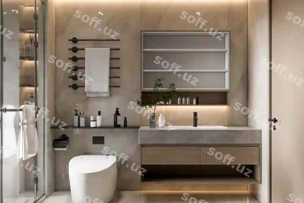 3d renderlangan zamonaviy hammom ichki dekoratsiyasi | 3d rendering modern bathroom interior design