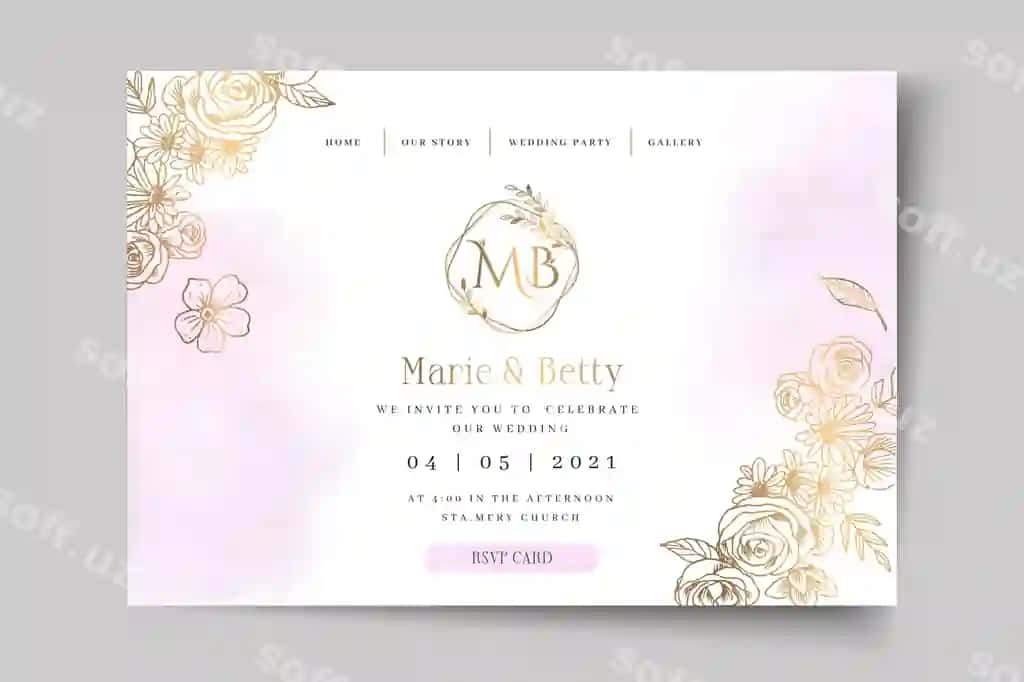 Gulli nikoh kartasi shabloni landing sahifasi | Floral wedding card template landing page