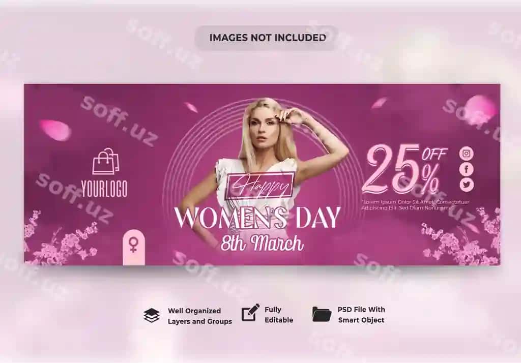 Banner ijtimoiy tarmoqlar xalqaro Ayollar kuni sotuv 8-mart | Banner social media international womens day sale march 8