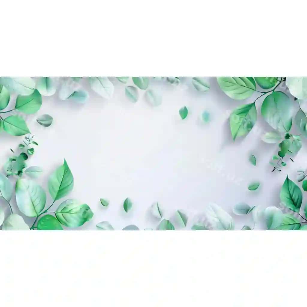 Oq yashil varoqlar bilan ramka oq fon matn joyi uchun | White frame with green leaves white background with place text