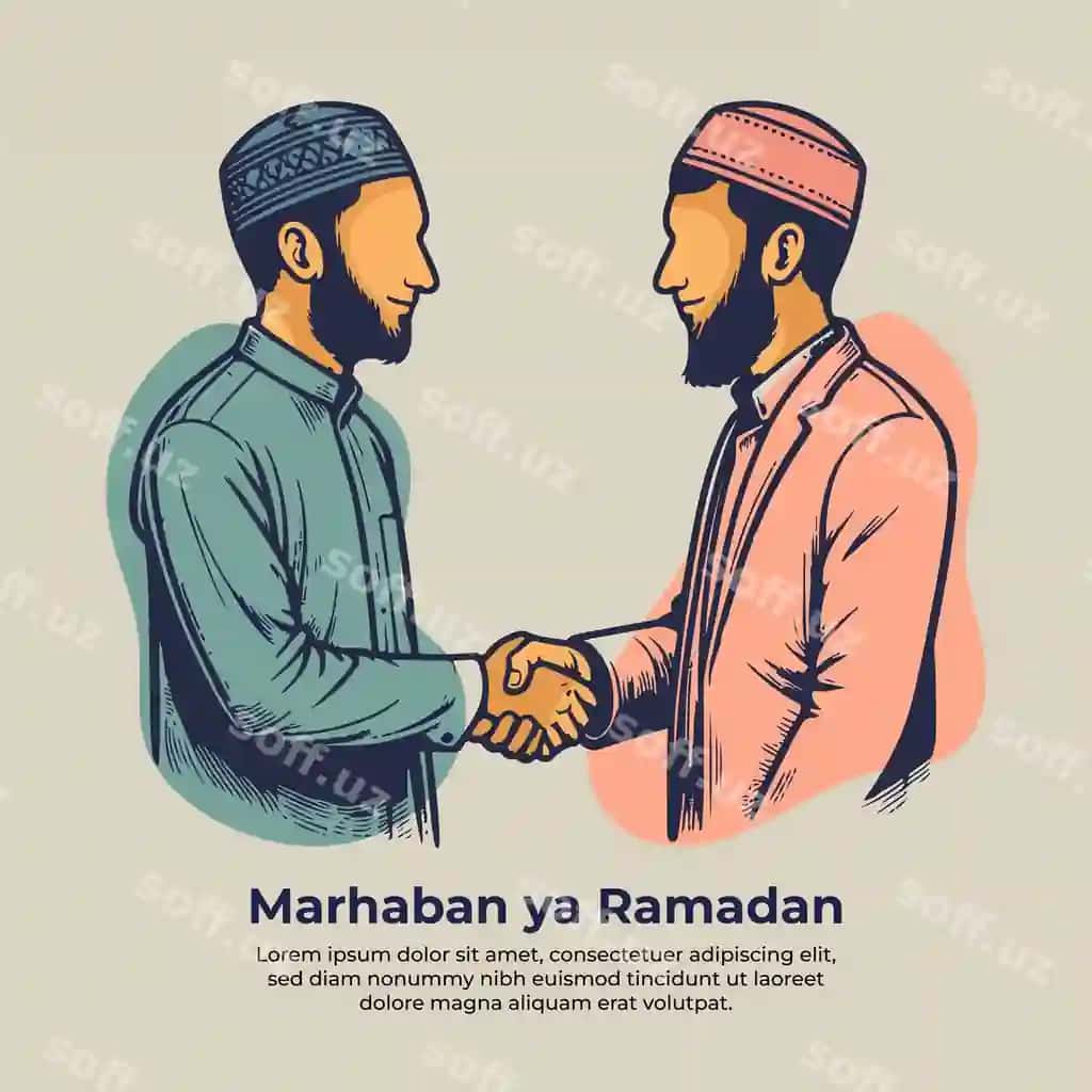 Qo'l bilan chizilgan islam jamoati Ramazon oyida kechirish | Hand drawn islamic people forgiving ramadan month