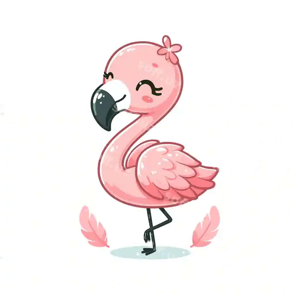 Chiroyli flamingo karyunasiya vektor oq fonda | Cute flamingo cartoon vector white background