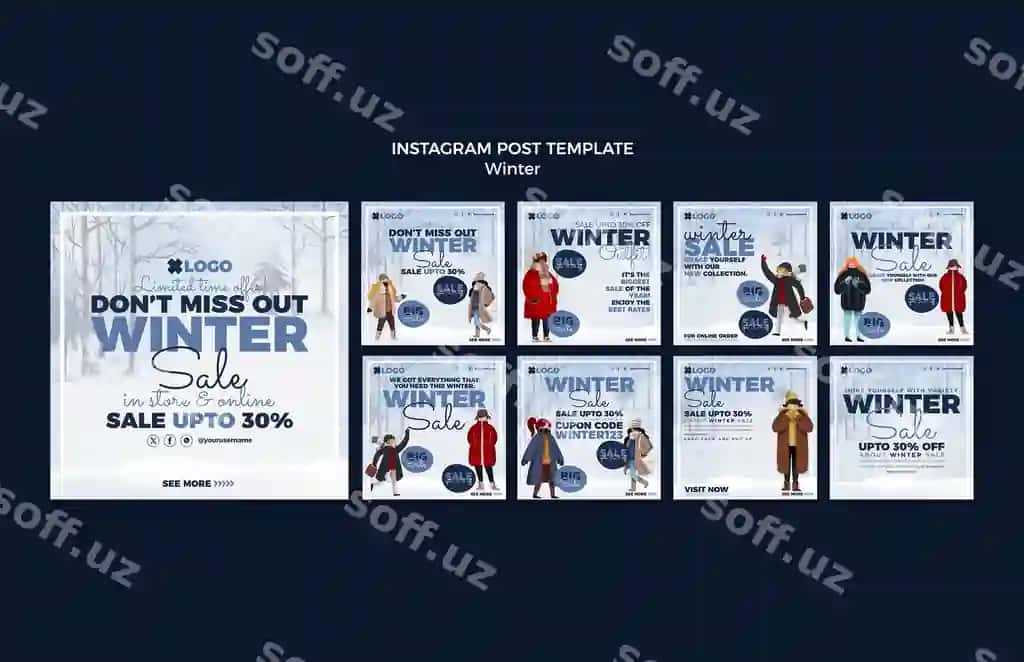 Qish fasl Instagram postlar shabloni | Winter season instagram posts template