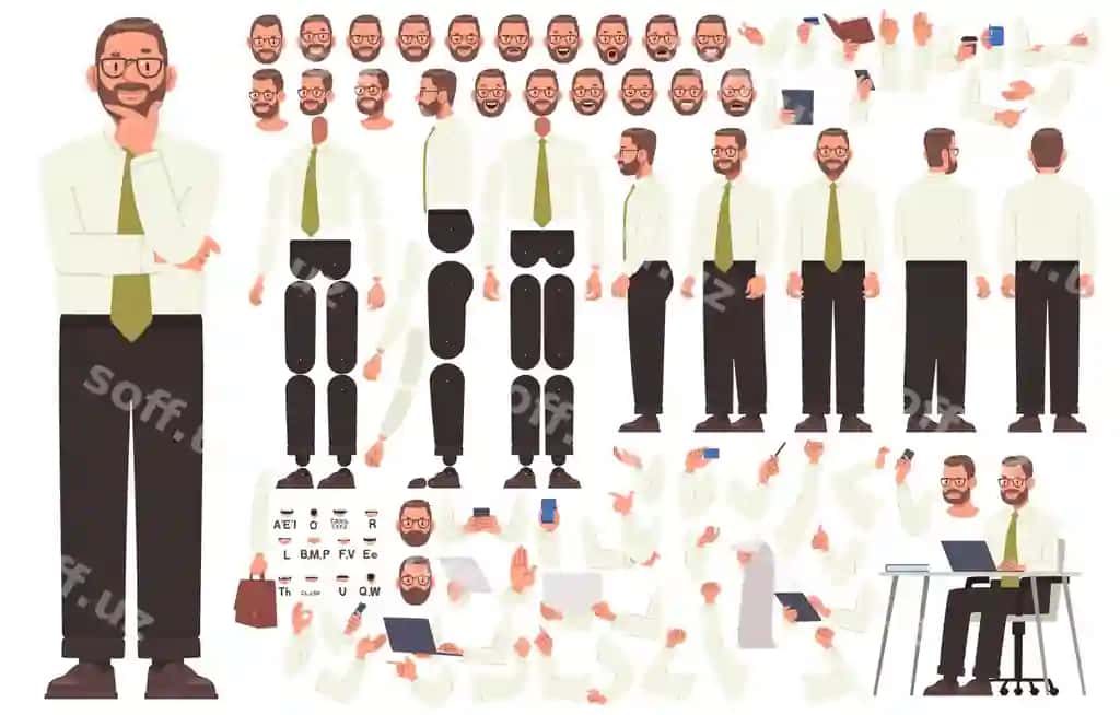 Erkak ofis xodimi, kompaniya rahibi, boshqa qahoratlar konstruktor komplekti | Male office worker company boss character constructor set different