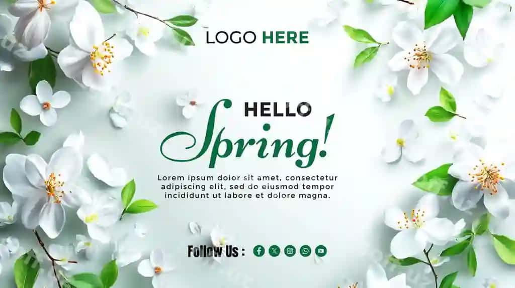 Bahor kuni ijtimoiy tarmoqlar plakati matn joyi banner orqa fonda | Spring day social media poster copy space banner background