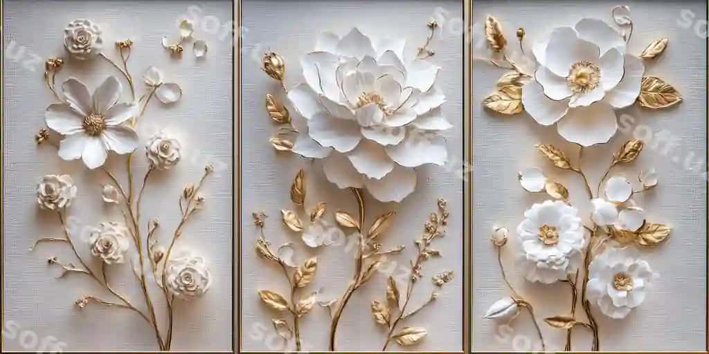Oq oltin gul kanvaslari AI tomonidan yaratilgan illustratsiya | White golden flower canvases ai generated illustration
