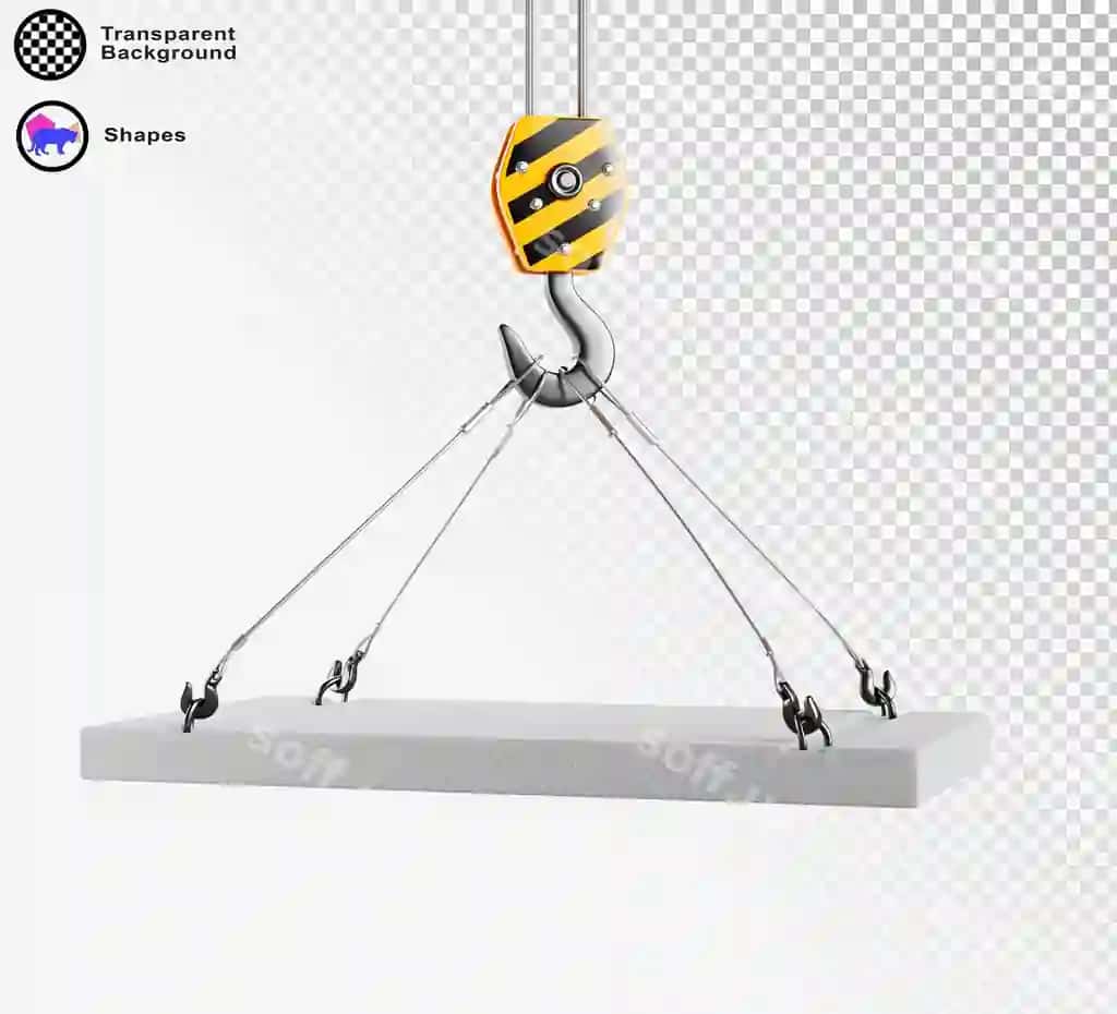 3d betoni slab asib turadigan qirqich temir kabel bilan sanoat jihozlari | 3d concrete slab hanging hook with steel cables industrial machinery