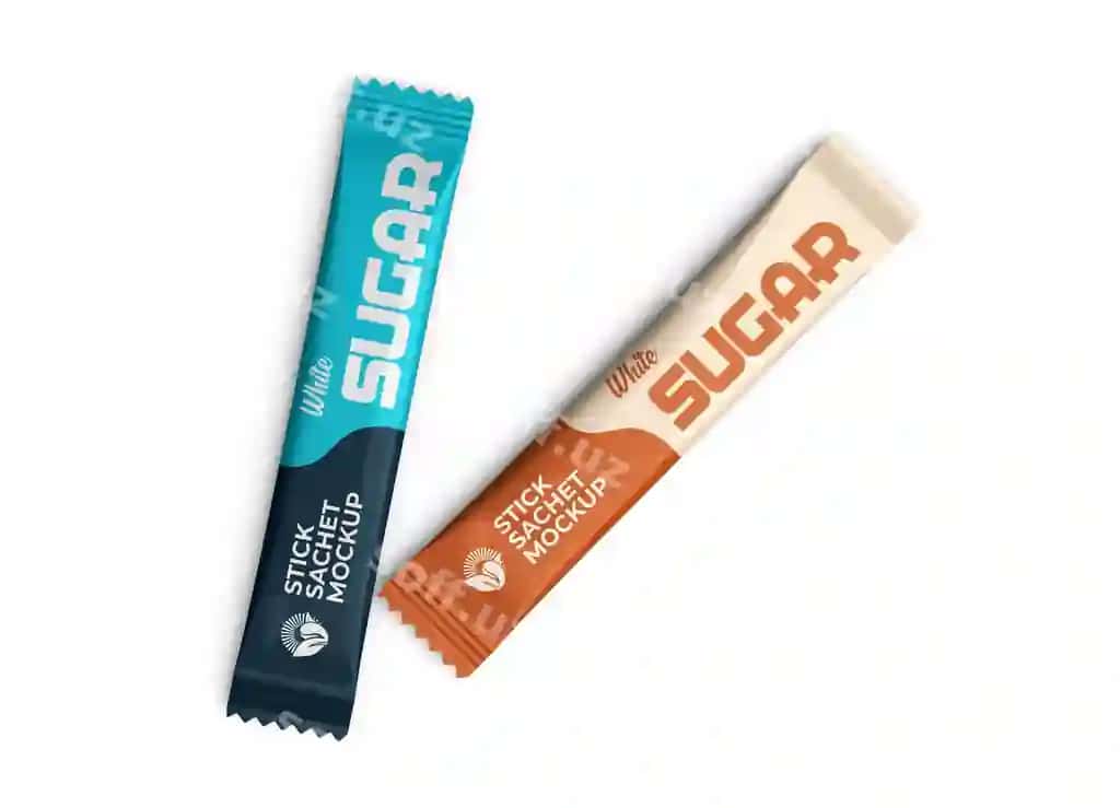 Shakar paketi va tuz pistolet shaklidagi paket namunasi | Sugar sachet stick packaging salt mockup