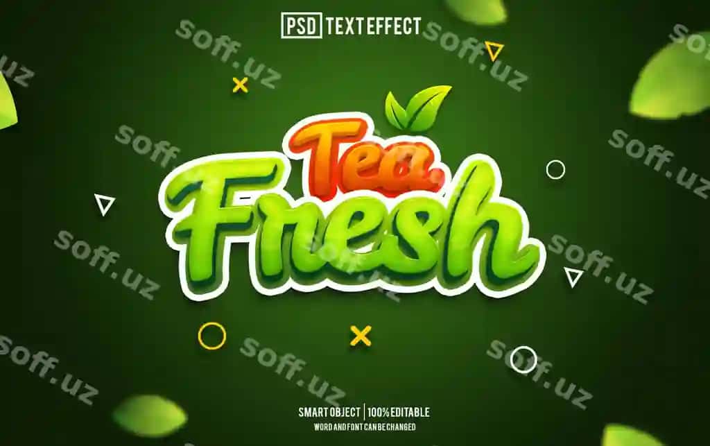 Yangi choy tekst effekti shrift tahrirlanga olinadigan tipografiya 3D tekst | Fresh tea text effect font editable typography 3d text