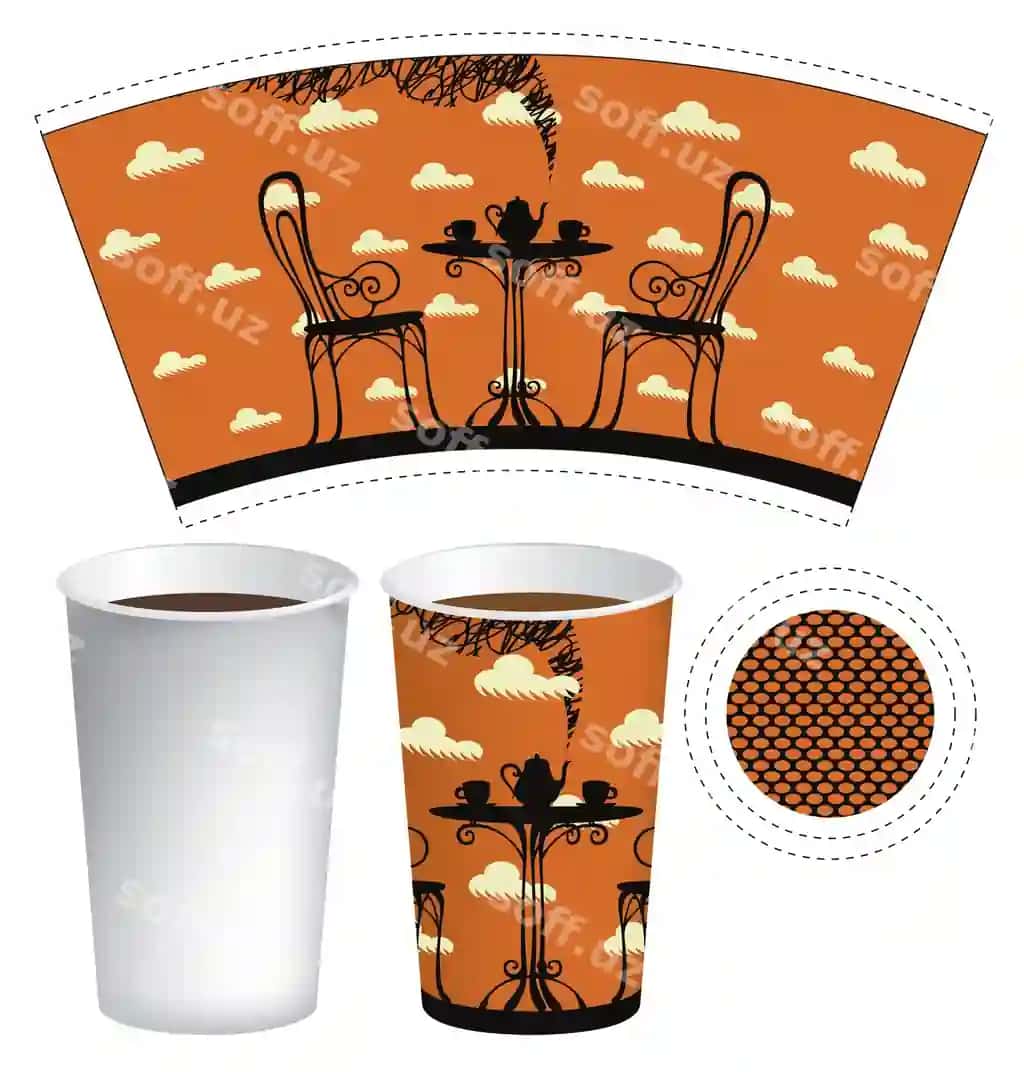 Qog'oz stakan shablon issiq ichimliklar | Paper cup template hot drinks