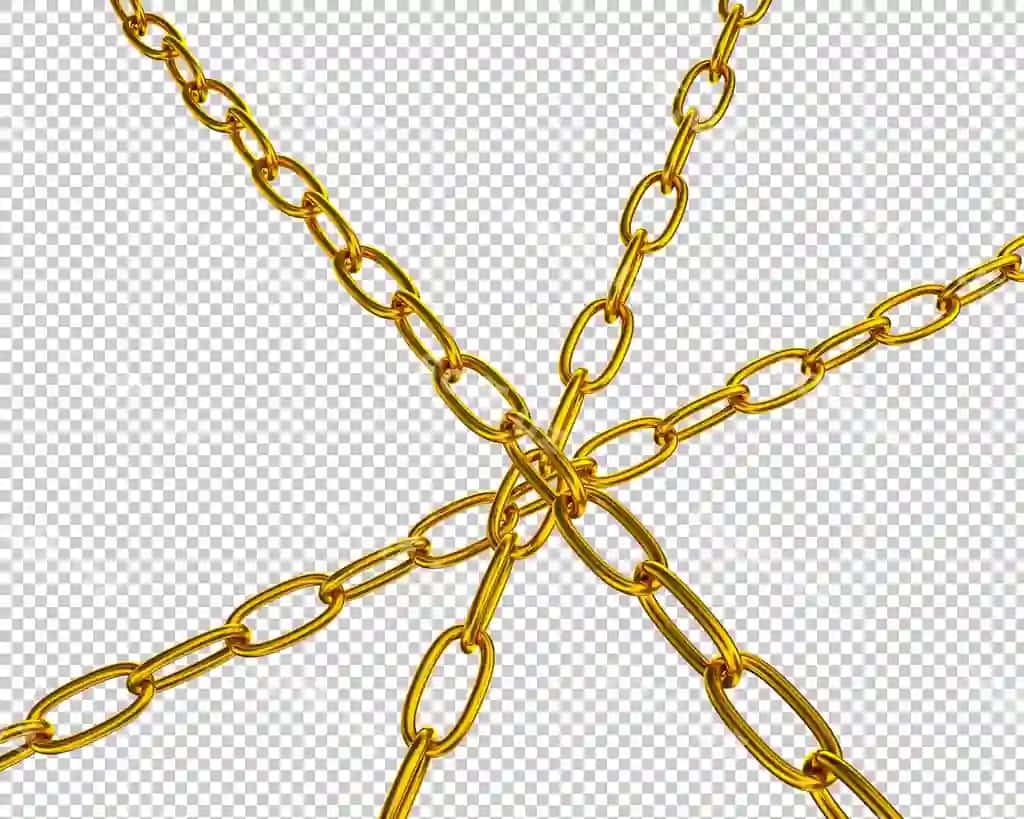 Bosilgan zanjirlar oltin metaldan xavfsizlik tushunchalari ajralgan | Strained chains from golden metal security power concepts isolated
