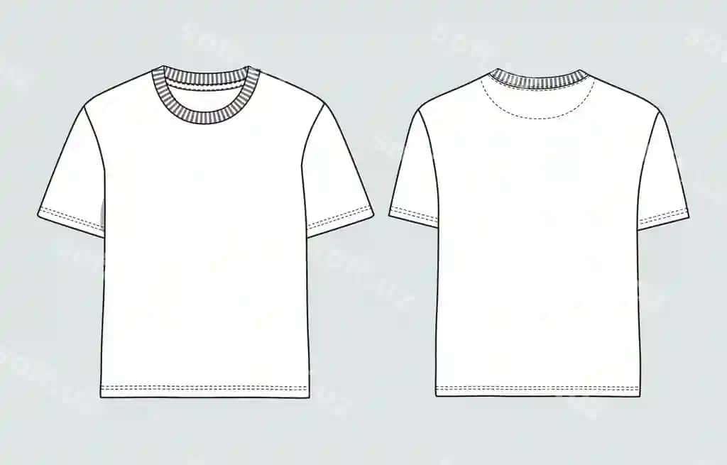 Qisqa qo'lliq futbolka texnik chizma moda tekis chizmasi vektor | Short sleeve t shirt technical drawing fashion flat sketch vector