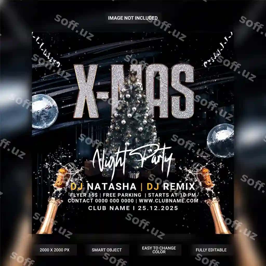 Xmas bayram to'yga flyer shabloni | Xmas celebration party flyer template