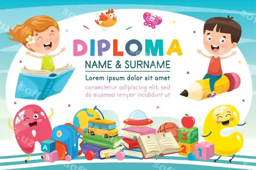 Bog'acha va boshlang'ich maktab bolalari uchun diploma sertifikati | Preschool elementary school kids diploma certificate