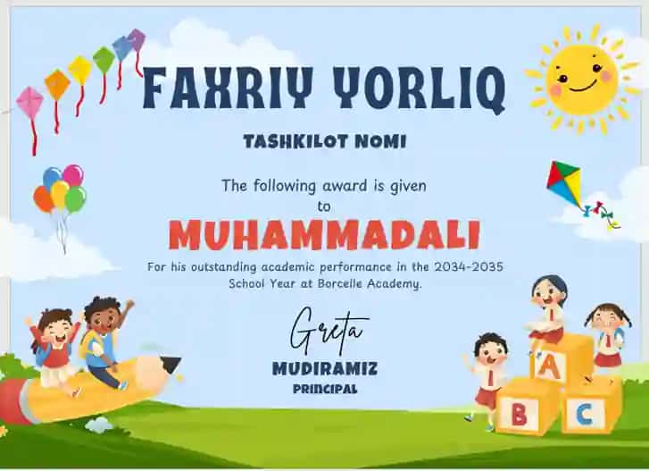 Faxriy yorliq shablon tayyori