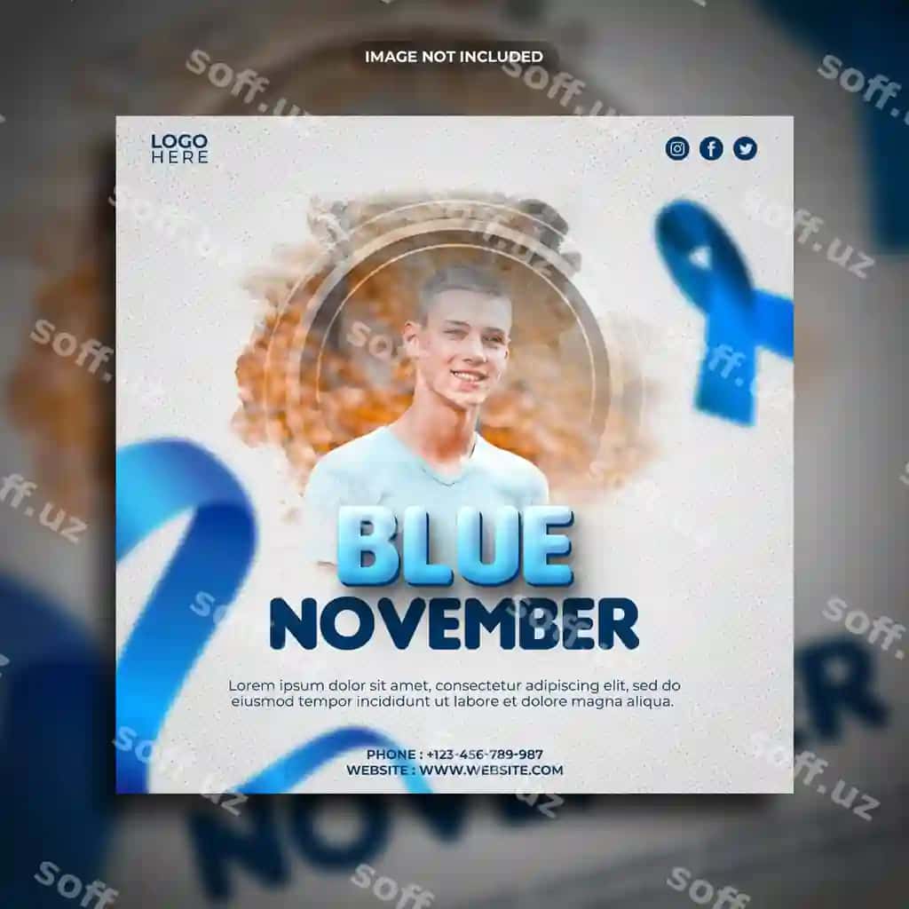 Ko'k noyabir ijtimoiy media reklama kvadrat banner shabloni | Blue november social media promotion square banner template