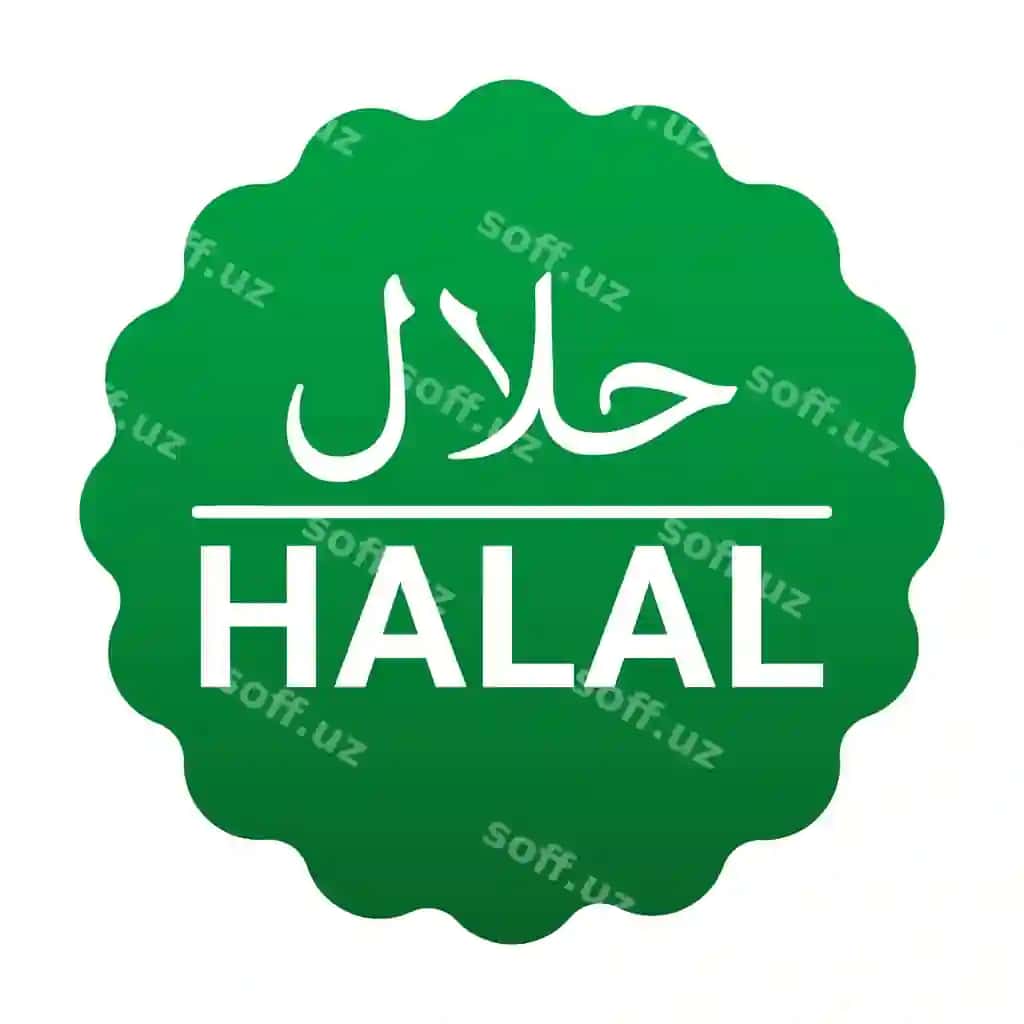 Yashil to'lqinli halol belgisi stiker vektor illustratsiyasi | Green wavey halal stamp sticker vector illustration