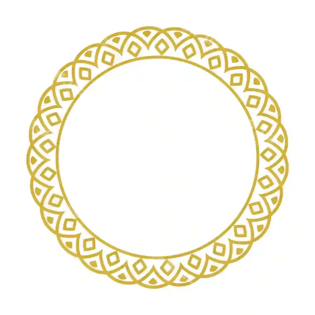 Oltin bezatma aylanma ramka romb chetkili chegara bilan | Golden ornamental round frame with rhombus scallop border