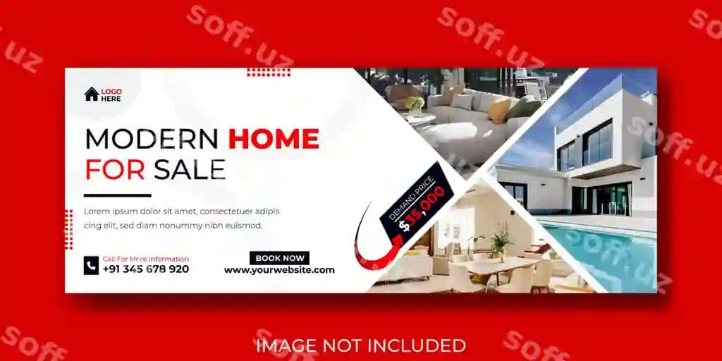 Ko'chmas mulk uy sotuvi ijtimoiy tarmoqlar cover web banner | Real estate home sale social media cover web banner