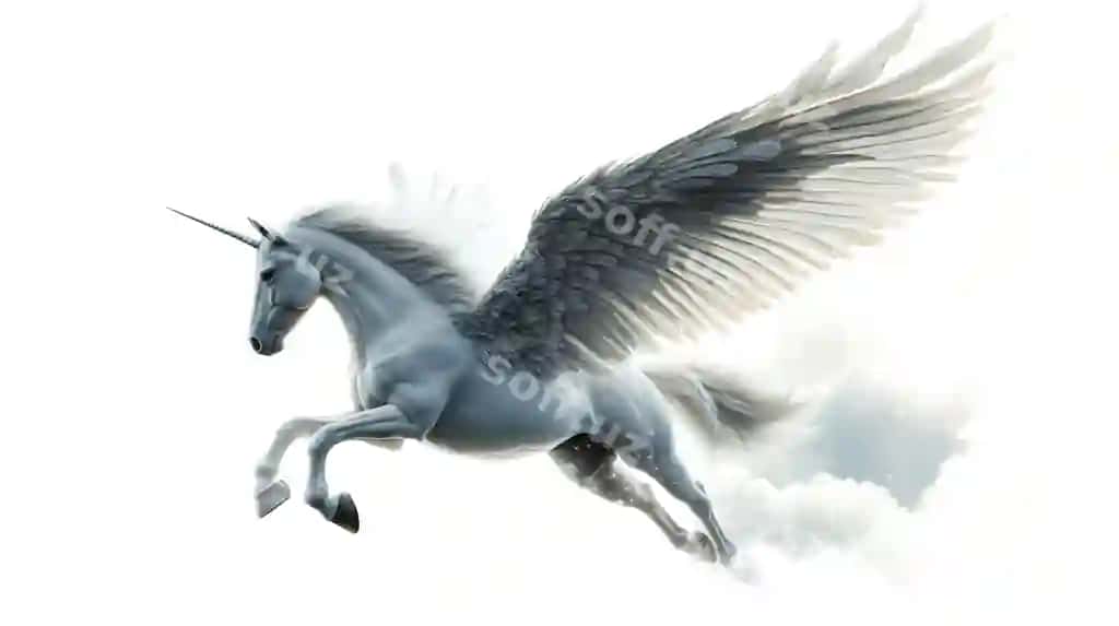 Oq yinhor qanotlari bilan osmonni uchayotgan | White unicorn with wings that is flying sky