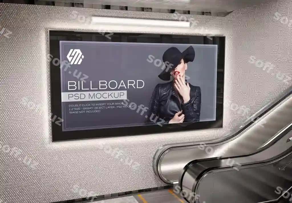 Panoramik billboard yorqin metro stantsiyasining devori namunasi | Panoramic billboard glowing underground station wall mockup