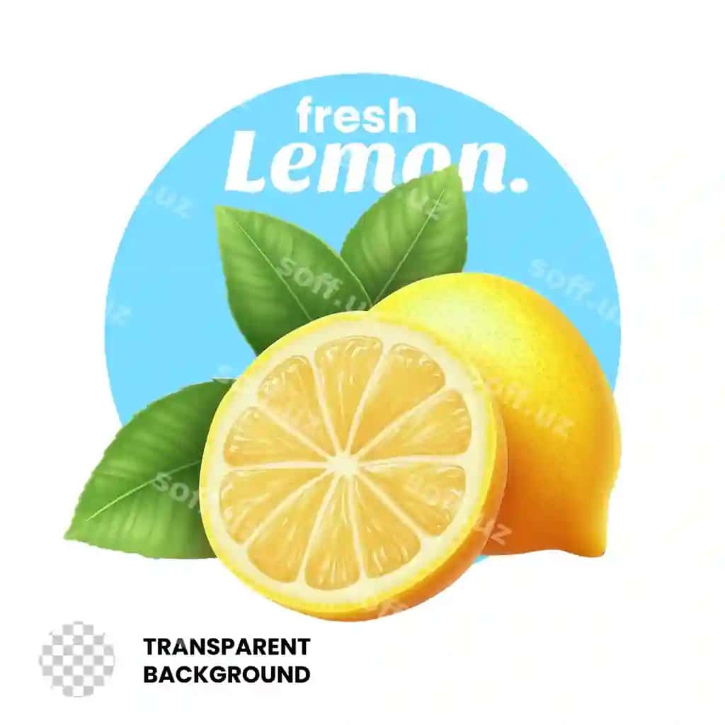 Yangi limon meva shaffof orqa fonda | Fresh lemon fruit transparent background